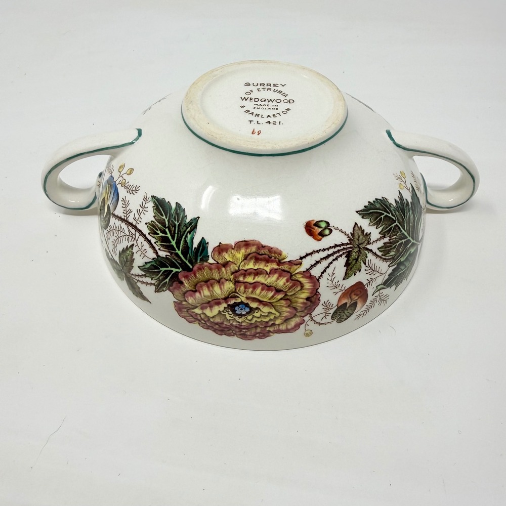 Wedgwood Surrey of Etruria Barlaston Double Handled Soup Bowl Floral Creamware